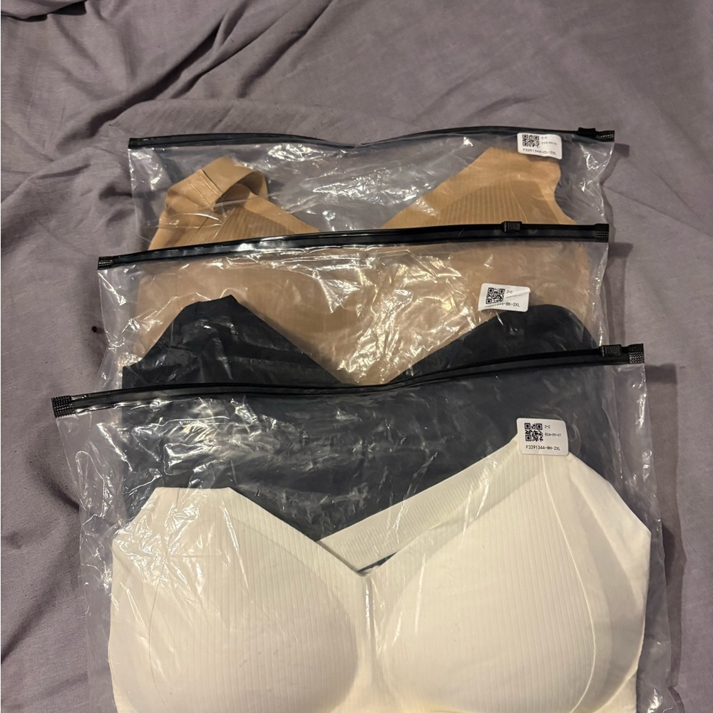 Seamless Padded Bralettes - Ivory, Black & Nude (3-Pack)